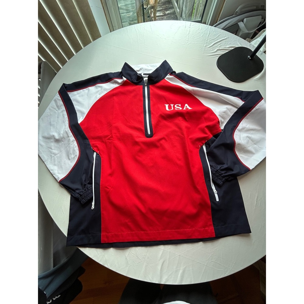 FootJoy FJ USA Golf Windshirt Mens XL Red White Blue Quarter Zip Pullover Jacket